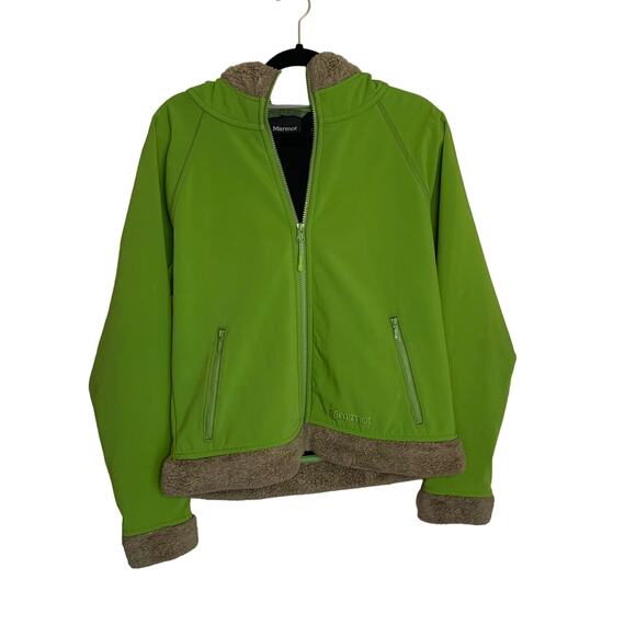 Marmot Green Fur Trimmed Soft Shell Women's Jacket Size Large - Picture 1 of 12